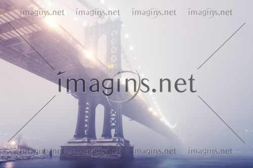 Manhattan Bridge in Blizzard, New York City